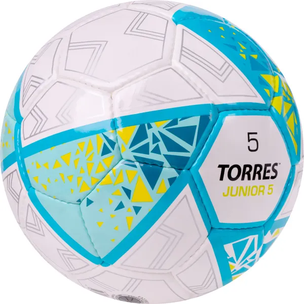 Мяч футб. TORRES Junior-5, F323805, р.5,глянц.ПУ,4 сл,32 п, руч.сш,бел-бирюзовый за 2&nbsp;070.60 ₽ в Кургане