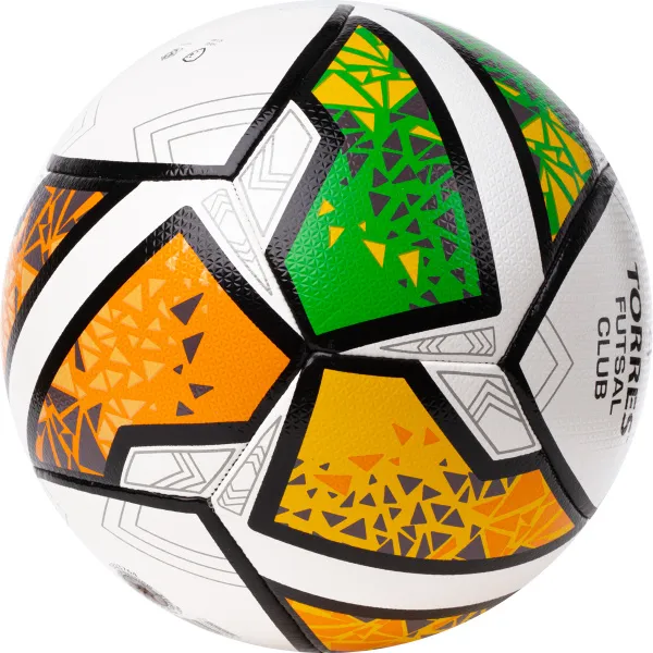 Мяч футзал. TORRES Futsal Club, FS323764, р.4, 10 пан. ПУ, 4 под. сл, гибрид. сш. бело-зел-оранж за 2&nbsp;264.40 ₽ в Кургане