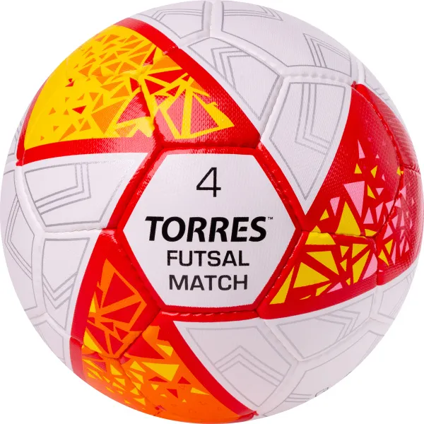 Мяч футзал. TORRES Futsal Match, FS323774, р.4, 32 панели. ПУ,4 подкл.слоя,ручн.сш,бело-крас-жёлт за 2&nbsp;454.80 ₽ в Кургане